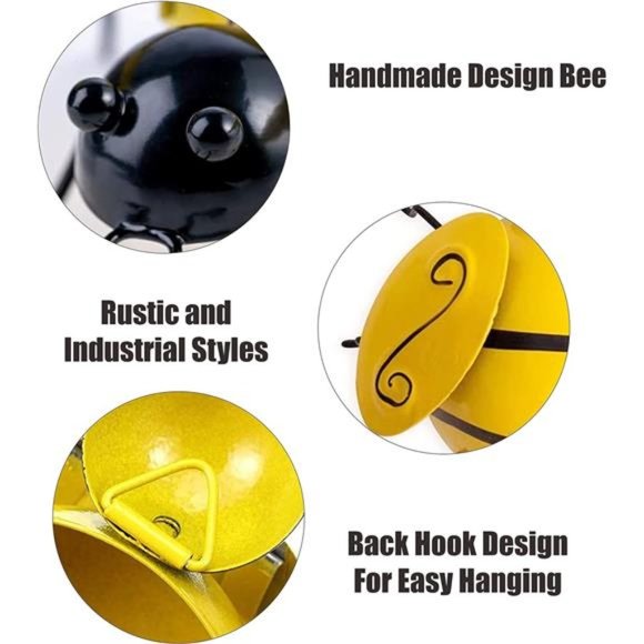 Metal Wall Art, 4PCS Metal Bumble Bee Wall Decor, 3D Hanging Decorations - Picture 6 of 6